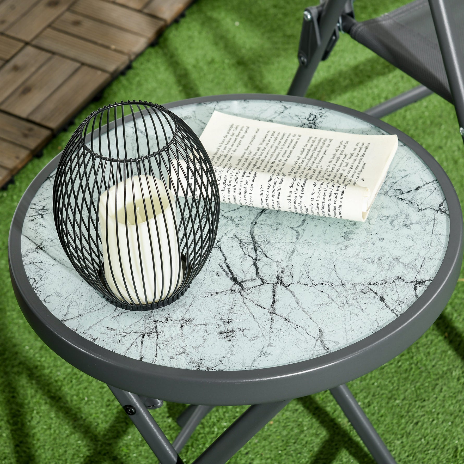 Table basse pliante table d'appoint pliante plateau effet marbre en verre trempé structure métal ronde Ø45 x 50 cm blanc