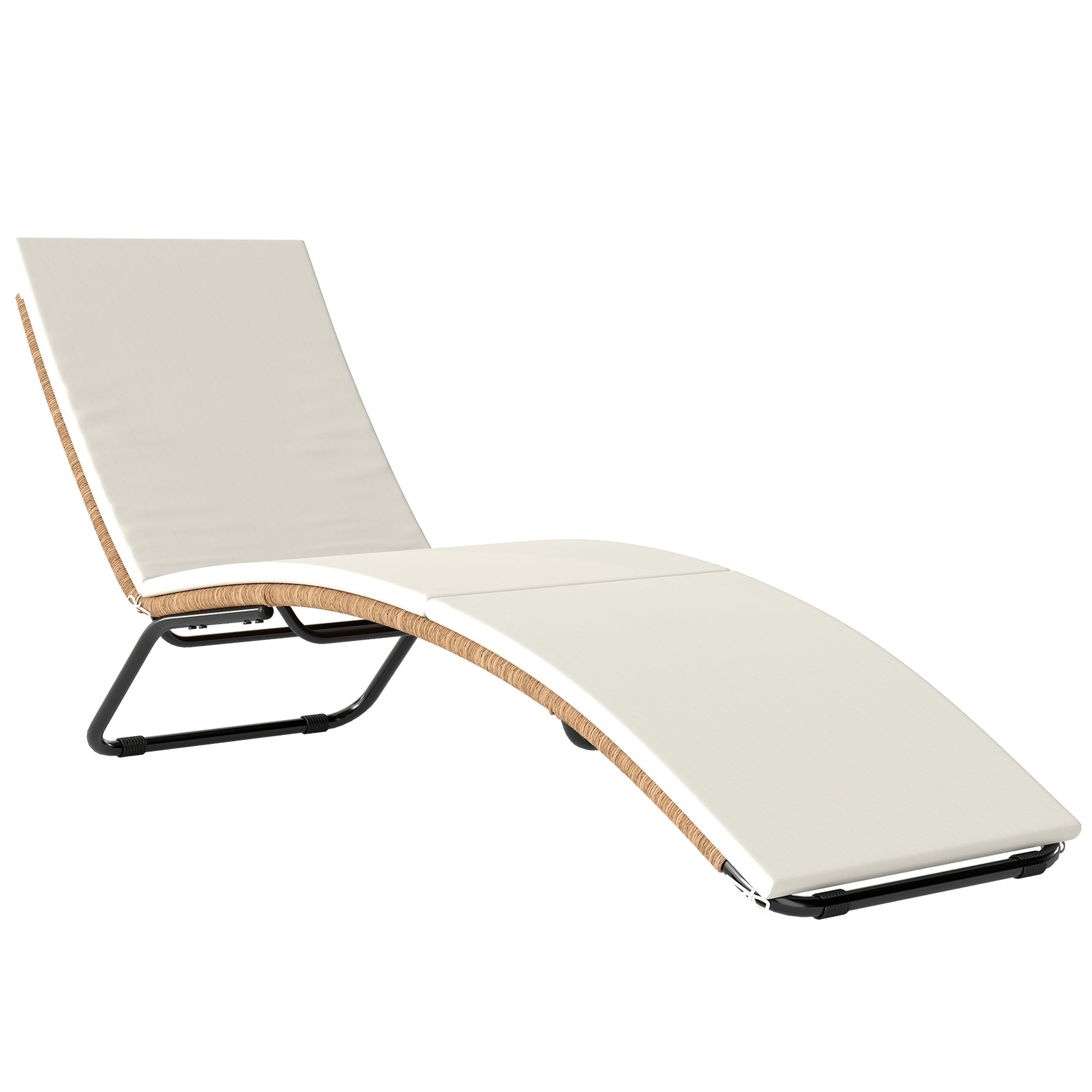 Bain de soleil en résine tressée transat de jardin design en S courbe naturelle structure robuste acier coussin crème