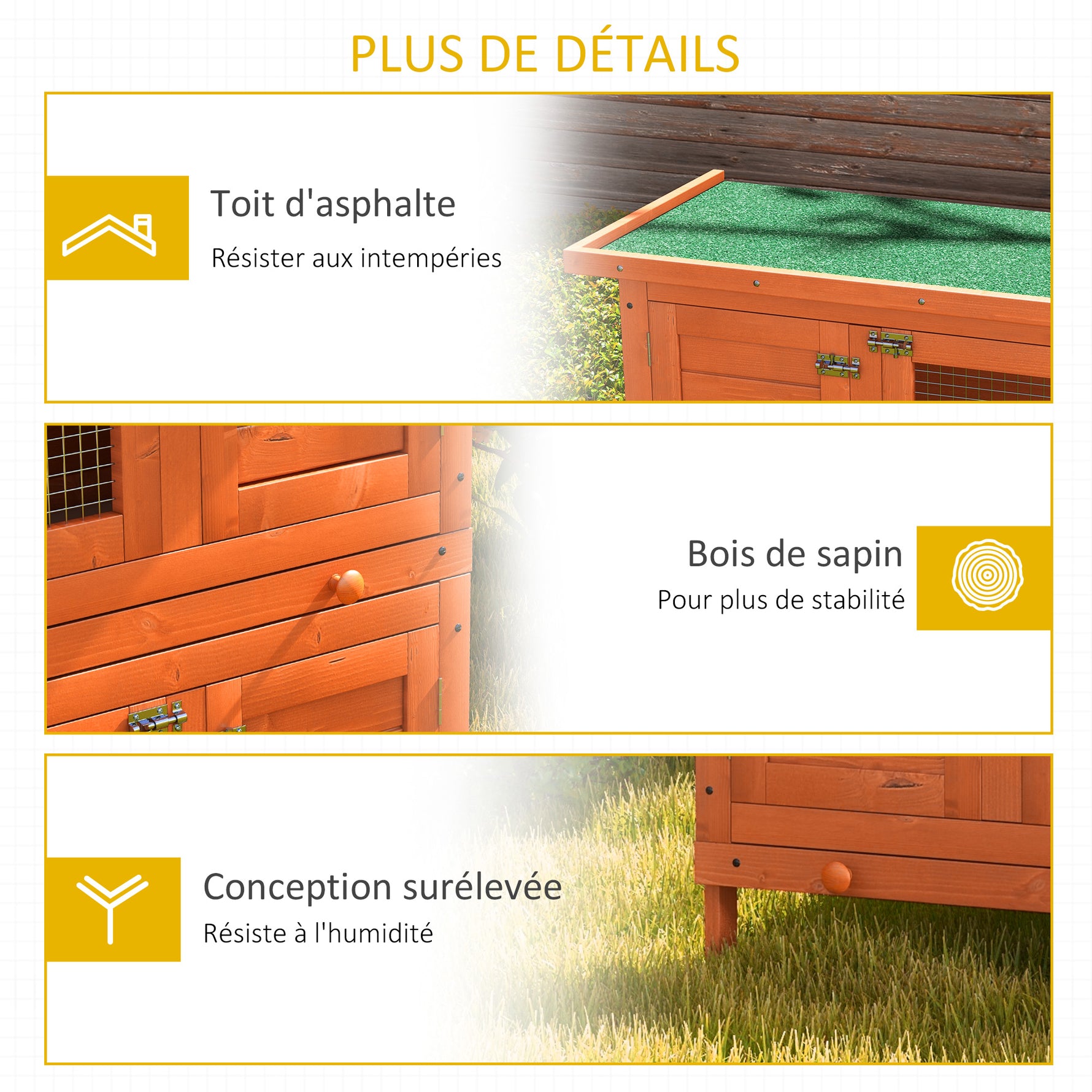 Clapier à lapin cage à lapin double niveau plateaux coulissants 4 portes verrouillables toit ouvrant 90L x 45l x 90H cm