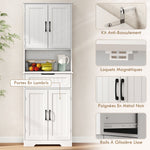 Buffet cuisine, armoire de cuisine avec 4 portes, tiroir, compartiment ouvert et étagères réglables, 60x30x172cm, blanc