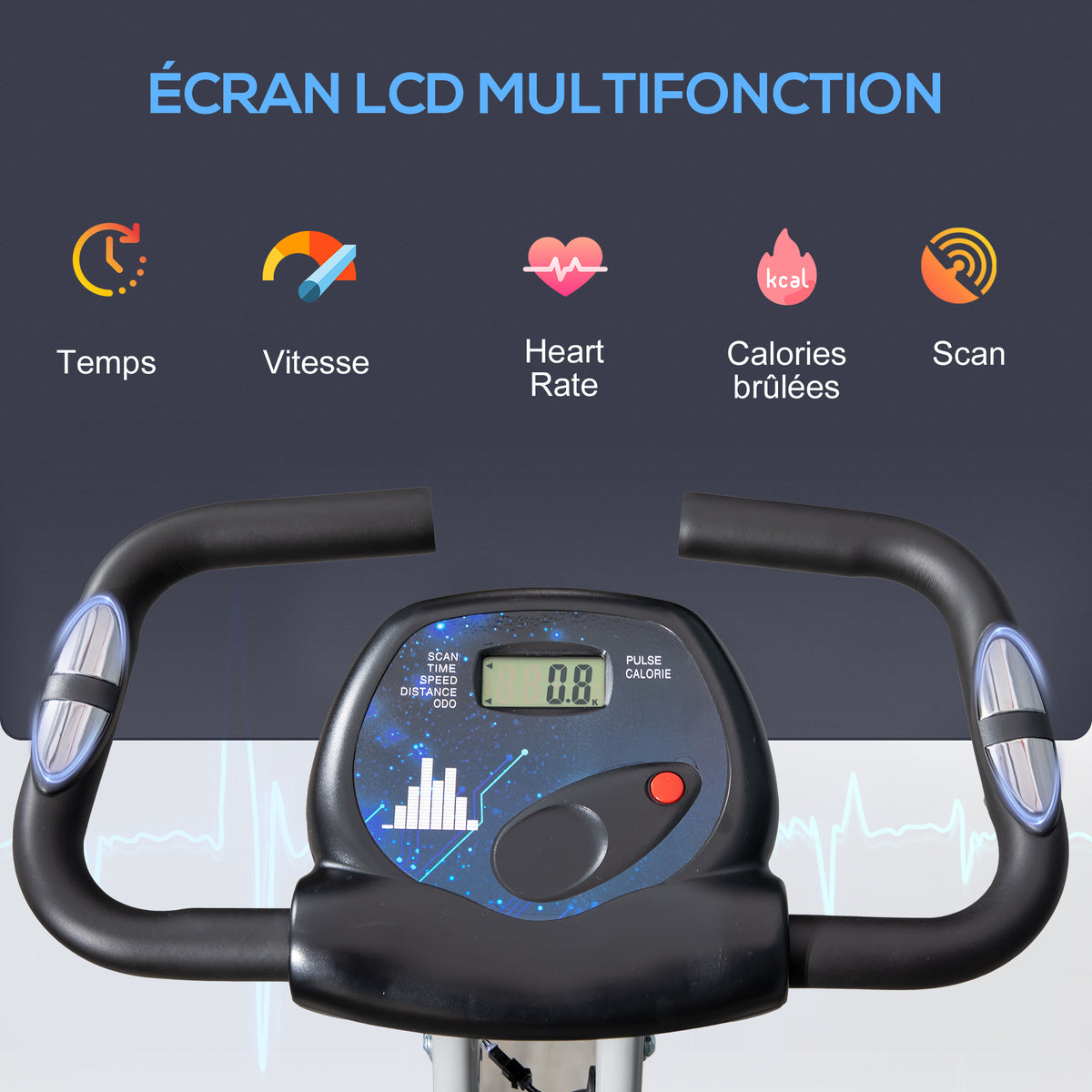 Vélo d'Appartement Pliable Magnétique Cardio-training - Sport Maison avec 8 Niveaux de Résistance et Roulettes - Silencieux Home Trainer avec Capteur de Pouls pour Fitness Homme et Femme, Noir