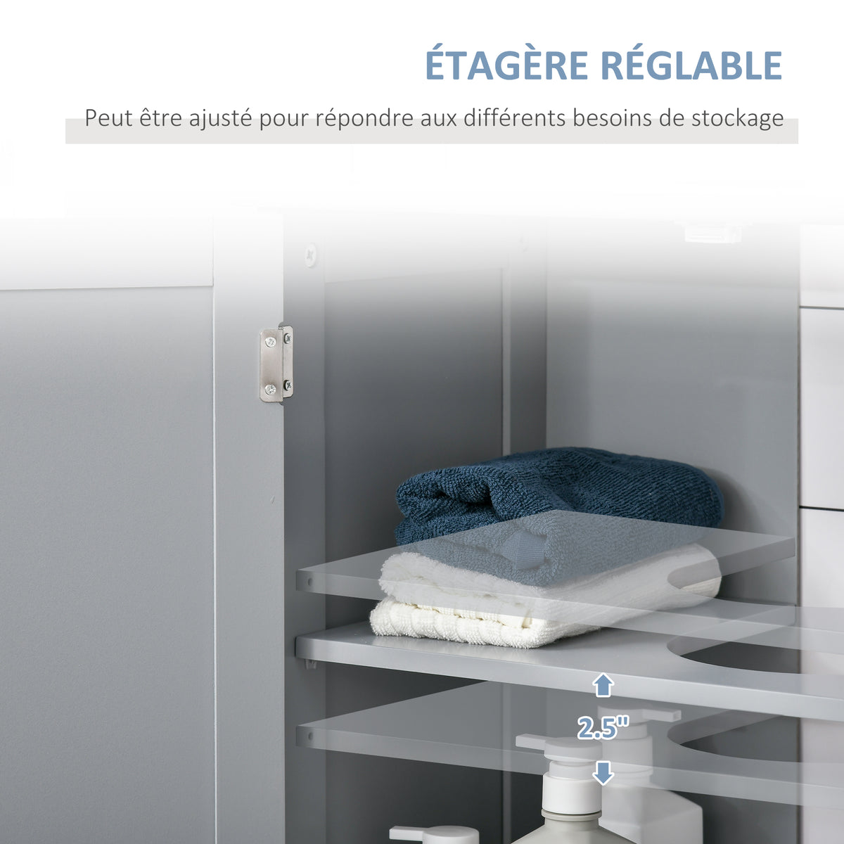 Meuble salle de bain sous lavabo - meuble sous-vasque - placard 2 portes avec étagère 60L x 30l x 60H cm - en bois Gris