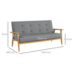 Canapé 3 places 154,5, canapé scandinave avec dossier capitonné, assise rembourrée et accoudoirs, gris