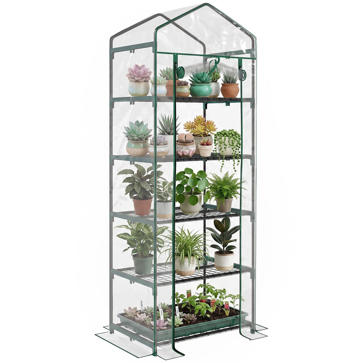 Serre de jardin PVC avec étagères 5 niveaux, serre de balcon, bâche renforcée 135 g/m², châssis en acier, porte zippée enroulable, pour légumes plantes fleurs, 69 x 49 x 193 cm, transparent