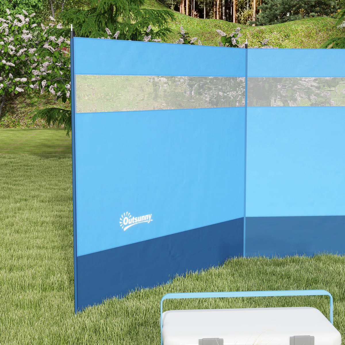 Paravent brise-vent de camping portable pliable avec sac de transport et poteaux en acier dim. 440 cm x 140 cm bleu