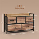 Commode Meuble de Rangement 5 tiroirs en Tissu 98 x 29 x 63 cm structure en acier noir