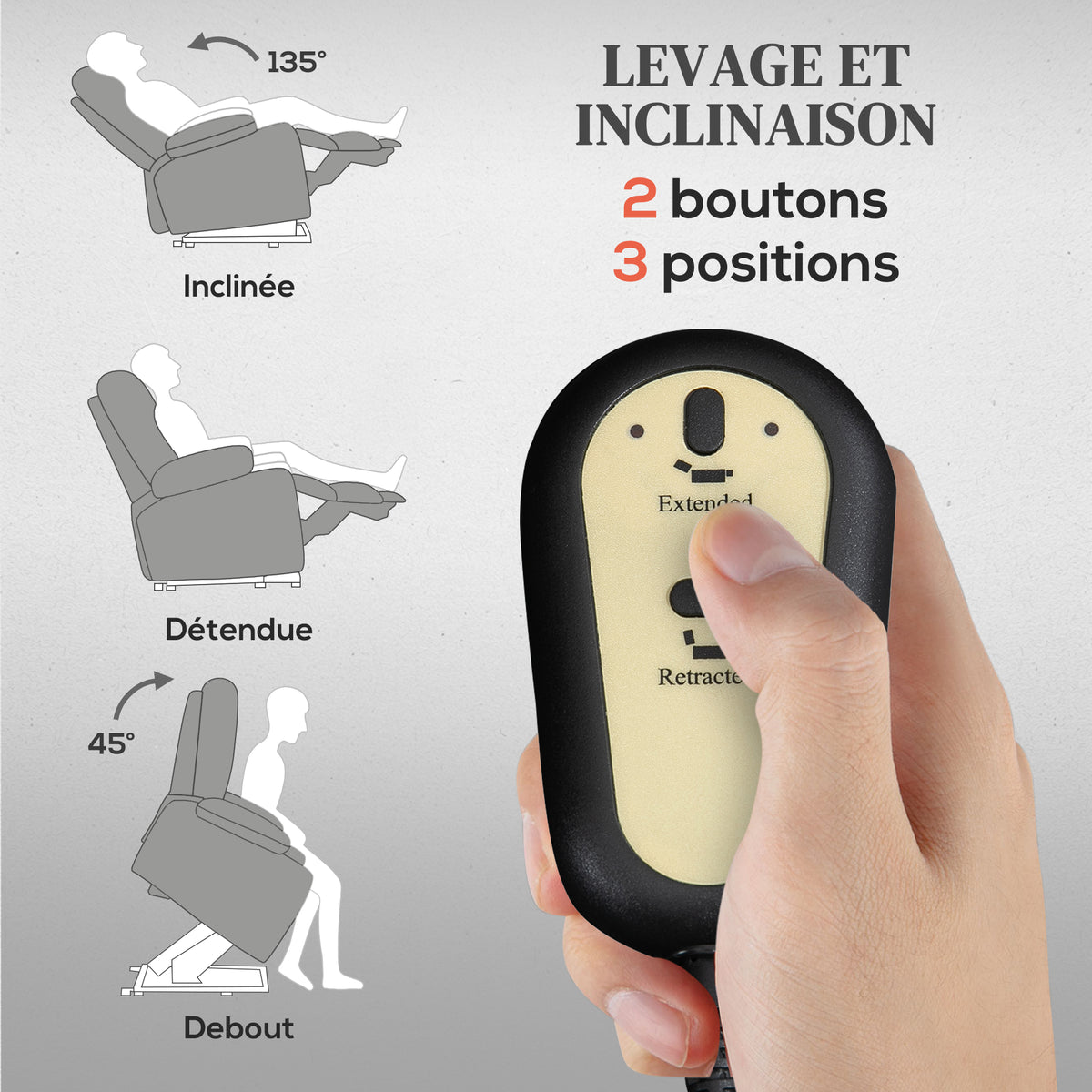 Fauteuil releveur électrique avec fonction massage et chauffage, fauteuil relax électrique dossier inclinable gris foncé