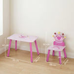 Ensemble table et 2 chaises enfant 3 pièces, pieds en bois massif, table avec chaise motif couronne, pour filles et garçons de 2 à 4 ans, rose