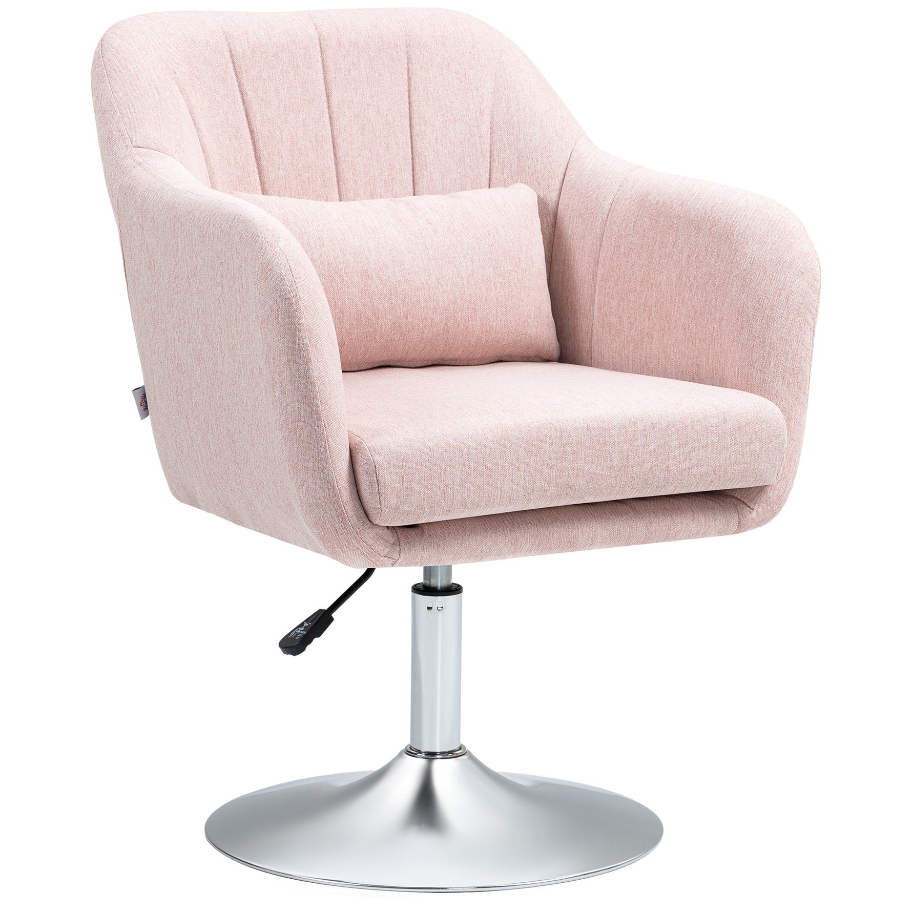 Fauteuil de salon coussins lombaires hauteur réglable pivotant 360° piètement en métal rose