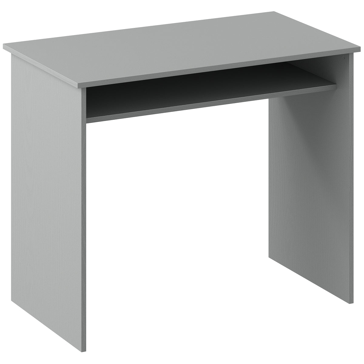 Escritorio informático sobrio, minimalista y compacto con 1 estante, paneles de partículas, dim. 90 ancho x 50 prof. x 74 alto cm, gris