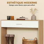 Console meuble + miroir, table console étroite avec tiroir et étagère, style moderne, 91,5 x 27,9 x 85,5 cm, chêne