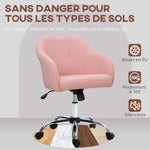 Chaise de bureau, fauteuil de bureau ergonomique, hauteur réglable, assise et dossier rembourrés, rose