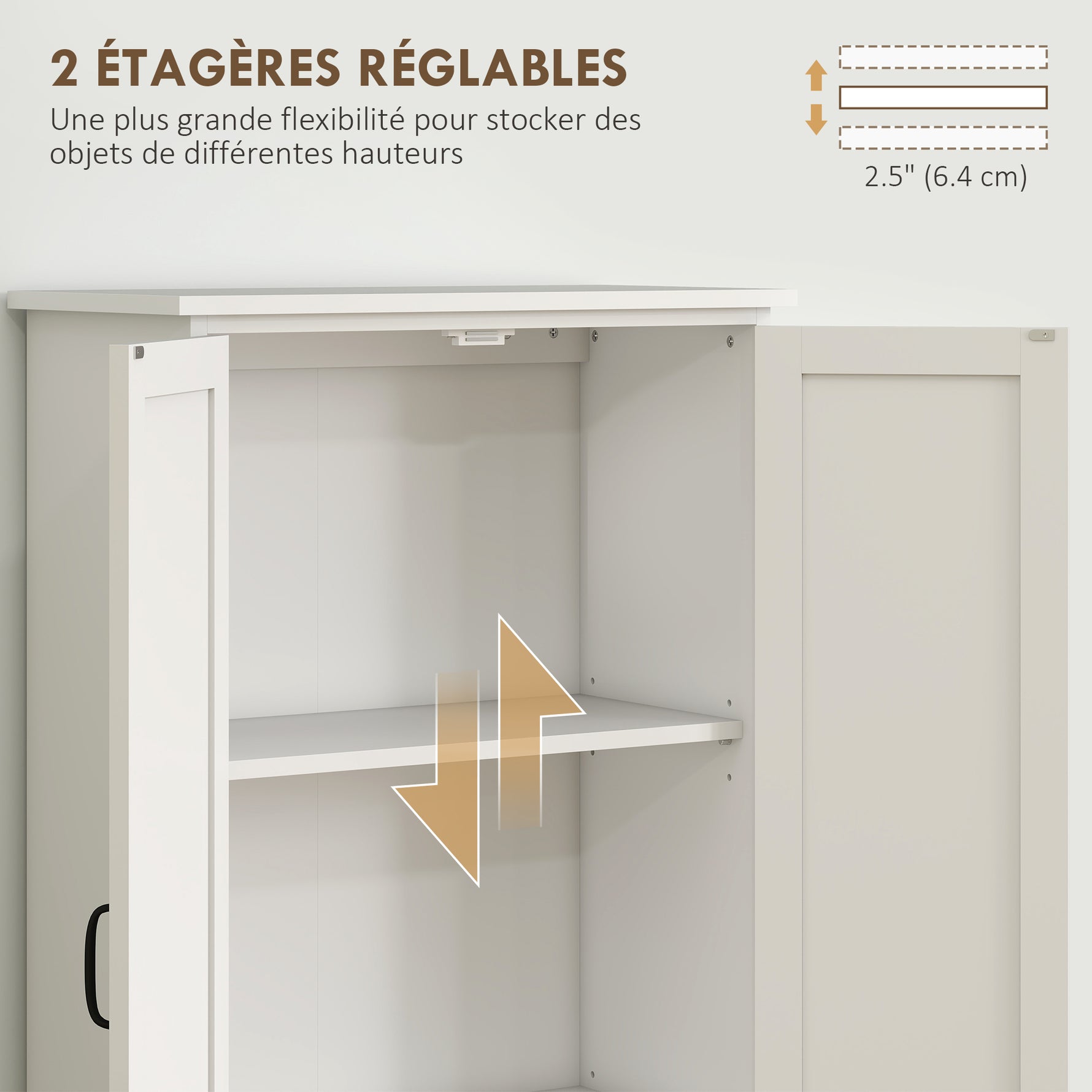 Buffet de cuisine armoire de cuisine contemporaine multi-rangements 2 placards 3 étagères MDF panneaux particules blanc