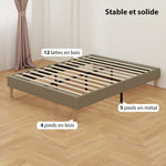 Cadre de lit 140 x 190 cm avec sommier à lattes en bois, lit double rembourré en velours côtelé, gris