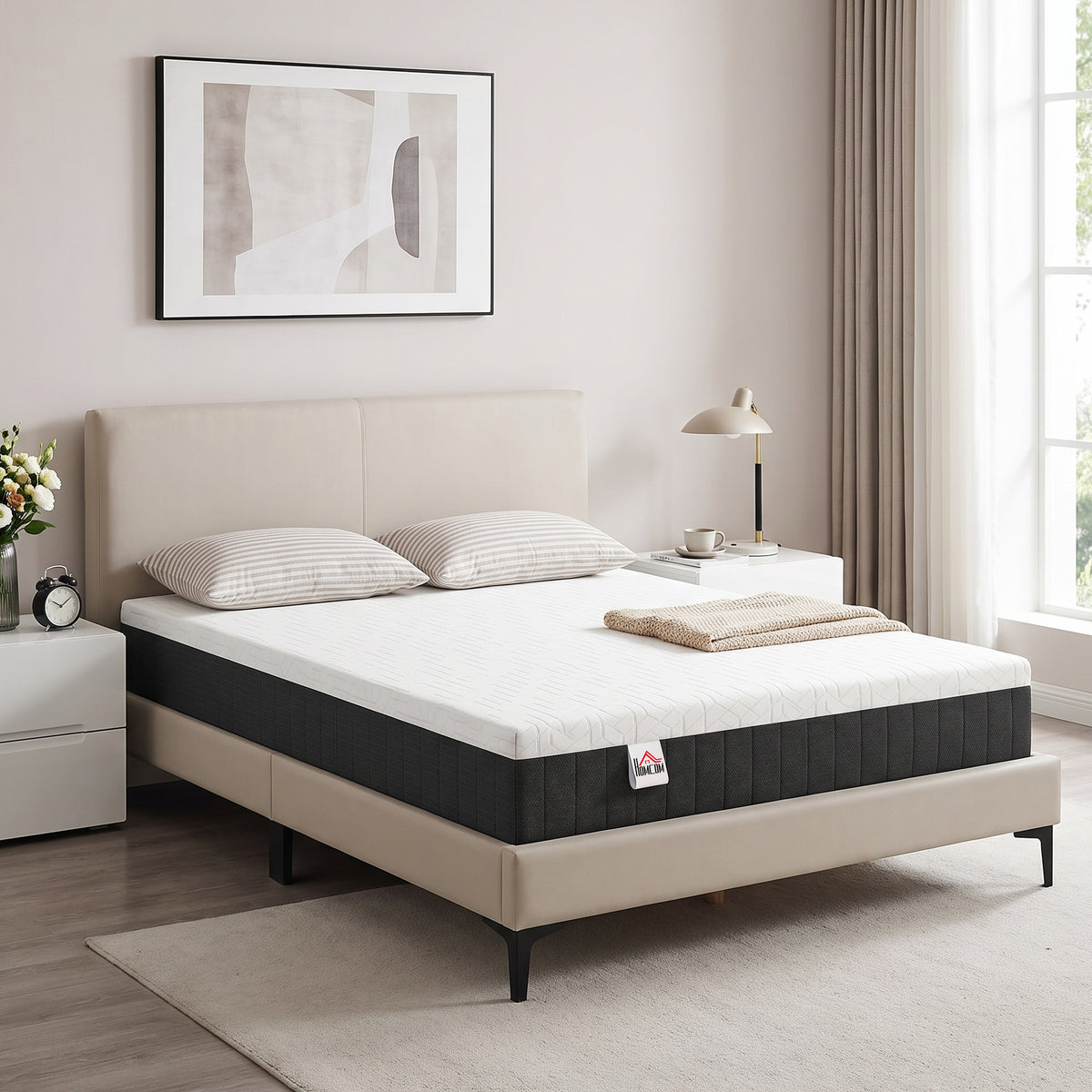 Materasso 140 x 190 cm, 25 cm di spessore, memory foam, molle insacchettate 7 zone, rigidità media