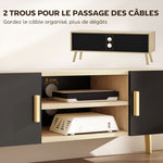 Meuble TV meuble télé bois banc TV jusqu'à 50 pouces avec étagères, 2 placards et passe-câbles, chêne