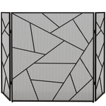 Pare feu cheminée pliable 3 panneaux en acier avec décor géométrique et pieds antidérapants, 135l x 1,2P x 85H cm, noir-0
