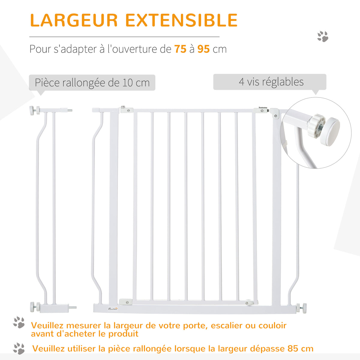Lot de 2 barrières de sécurité pour animal longueur réglable escaliers couloirs portes sans perçage en acier ABS