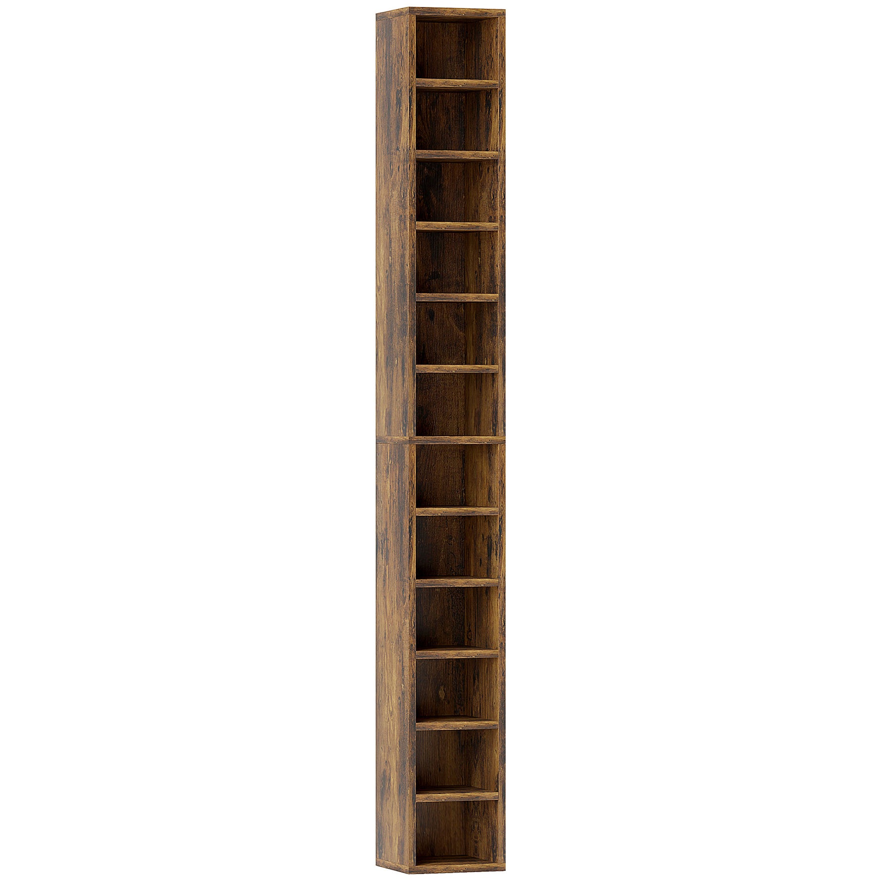 Rangements pour CD et DVD avec 12 compartiments, capacité max. 204 CD, 21 x 20 x 175 cm, brun rustique