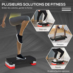 Stepper aerobic fitness hauteur reglable 2 niveaux surface antiderapante PP 68 x 29 x 15 cm rouge noir et gris