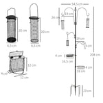 Station d'alimentation pour oiseaux en acier, mangeoir à oiseaux sur pied 208H cm avec 4 crochets, noir