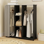 Armoire penderie Meuble de Rangement Mobile 6 roulettes 120L x 40l x 128H cm en bois Noir