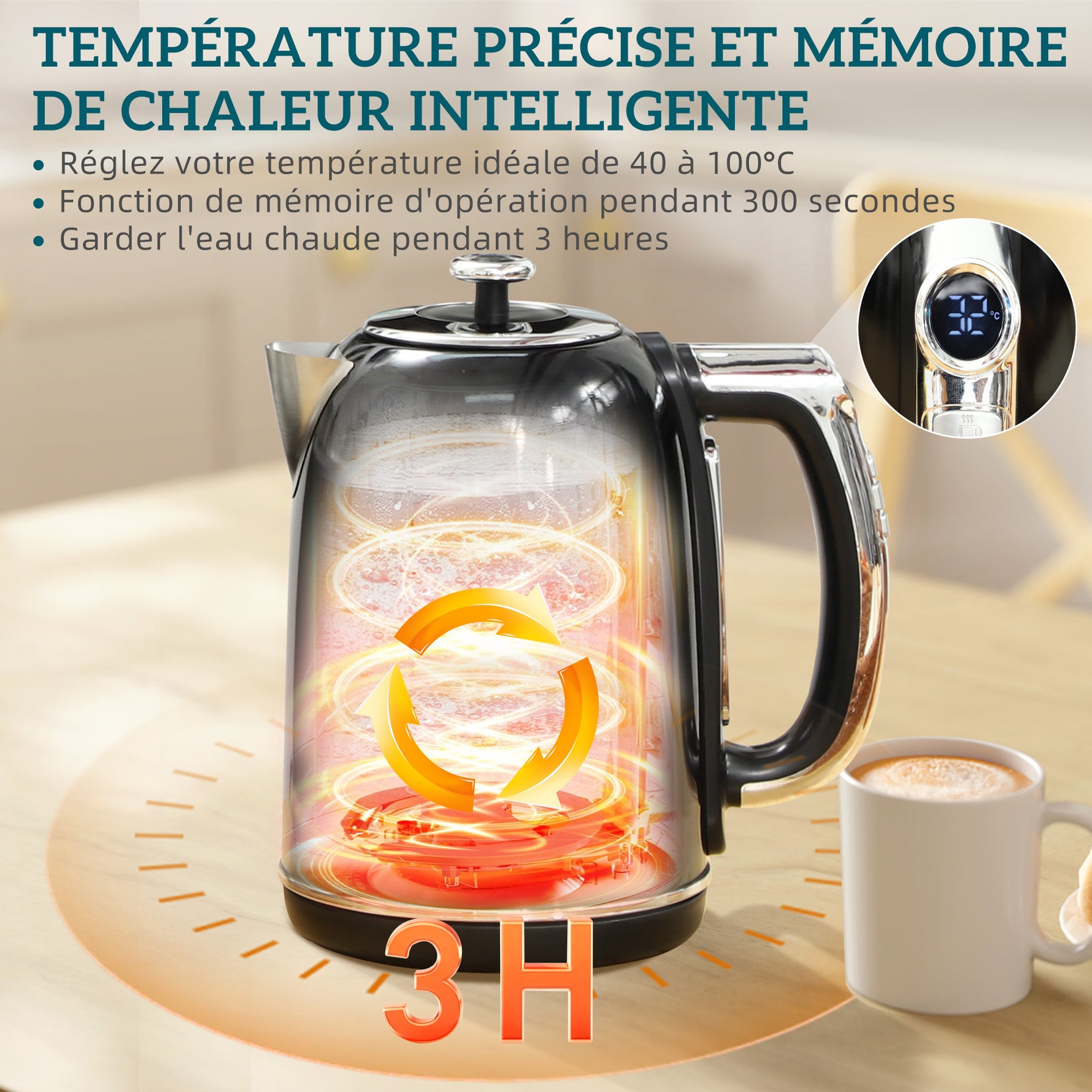 Ensemble bouilloire et grille-pain, bouilloire en acier inoxydable 1,7 L et 2200 W et grille-pain à 2 tranches, noir