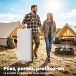 Mesa plegable de HDPE, mesa de camping plegable cuadrada 86 x 86 x 74 cm, con asa, altura ajustable, blanco