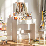 Tocador con espejo, mesa de maquillaje con 2 cajones y 3 compartimentos, estilo moderno, 75 x 38 x 135 cm, blanco