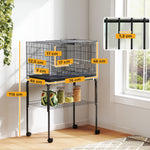 Cage à Oiseaux Volière Intérieur Acier avec Séparateur, 4 Perchoirs, Plateau Coulissant, 4 Mangeoires, 76x46x116cm, Noir