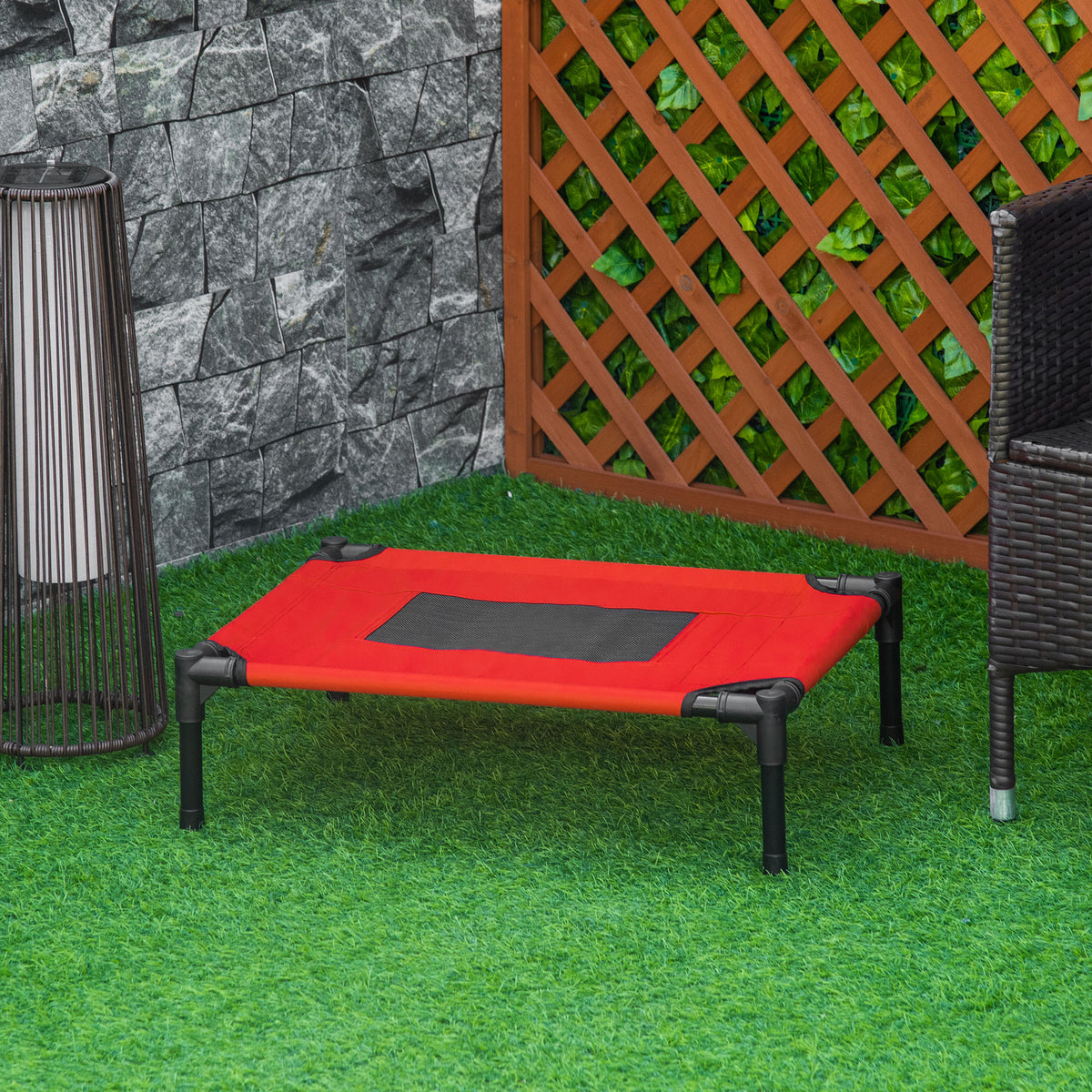 Cama elevada para perros, gatos y mascotas, tejido Oxford textileno microperforado, 61 x 46 x 18 cm, rojo y negro
