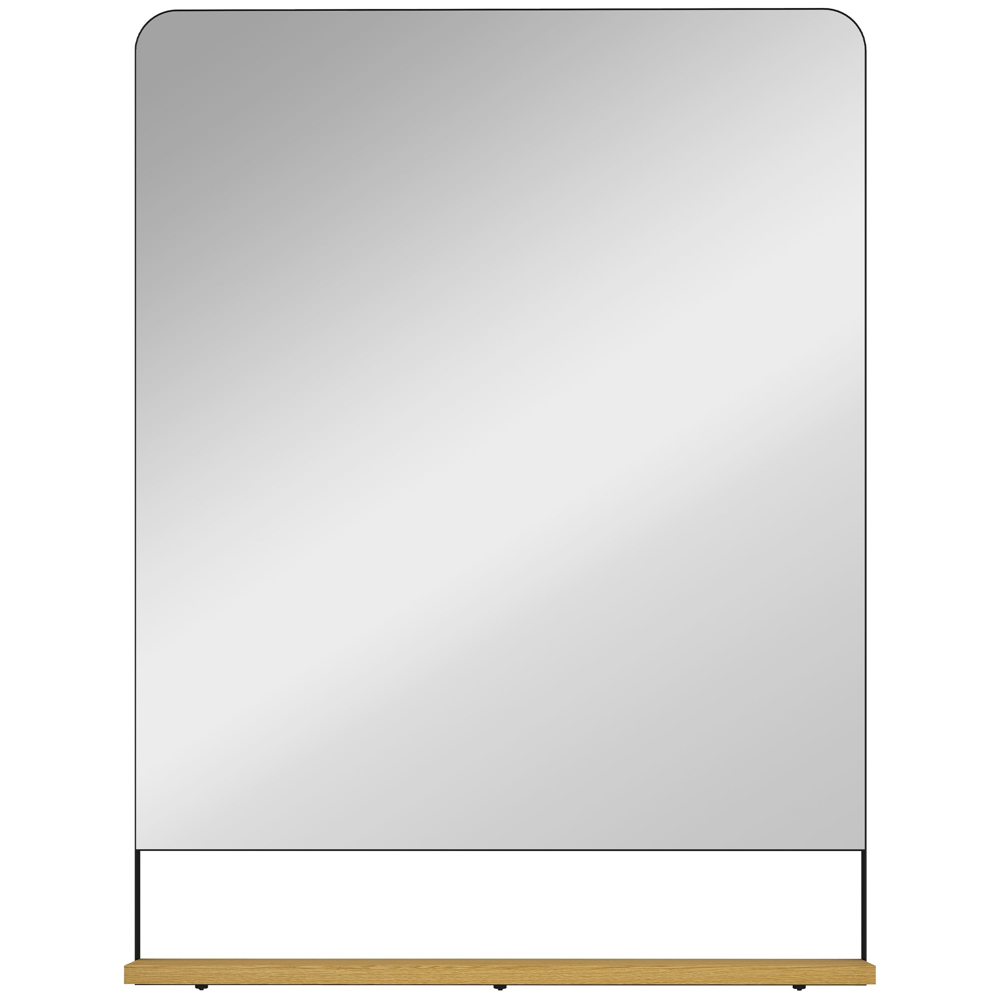 Miroir mural 80 x 60 cm avec étagère en bois, miroir rectangulaire moderne avec cadre en métal, noir