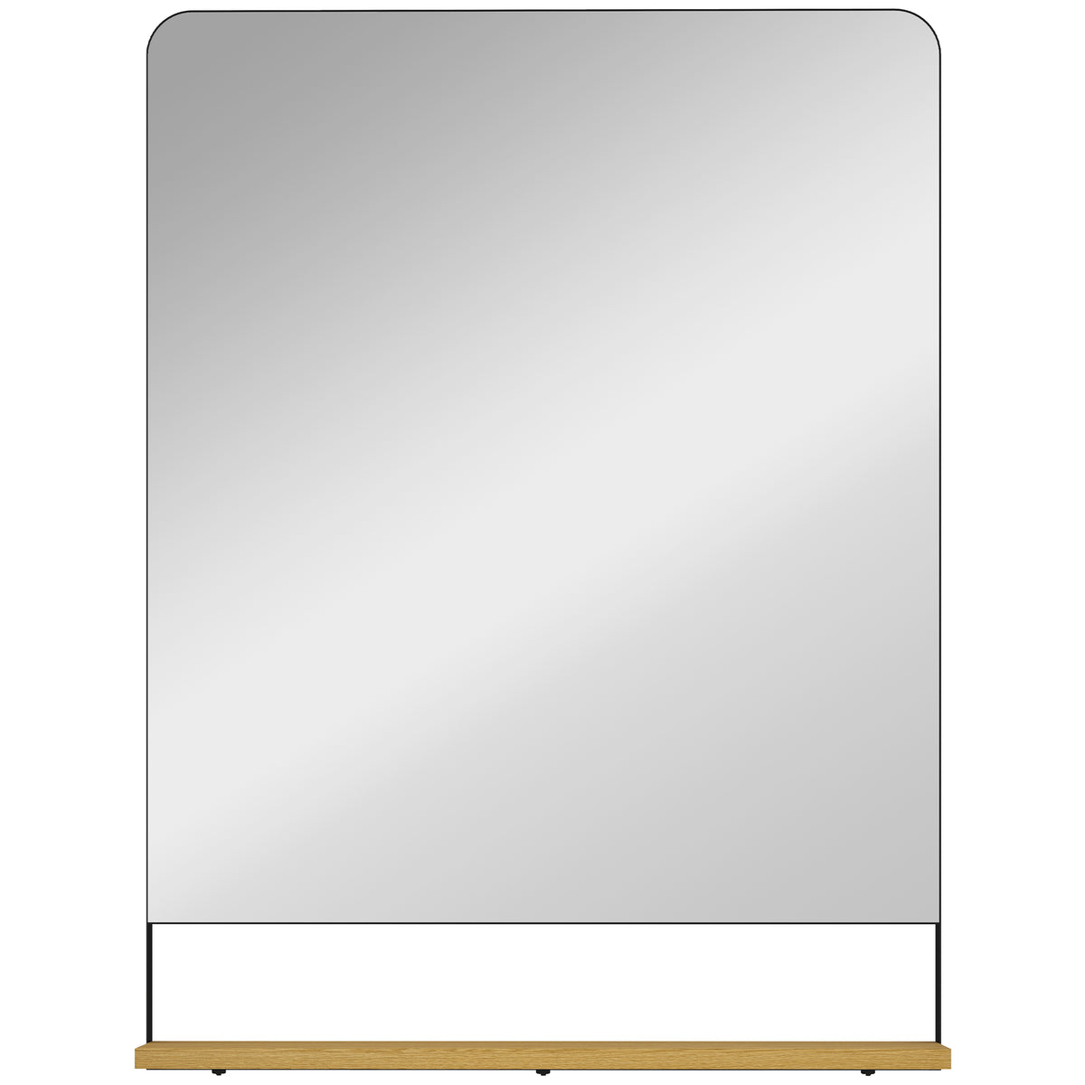 Miroir mural 80 x 60 cm avec étagère en bois, miroir rectangulaire moderne avec cadre en métal, noir
