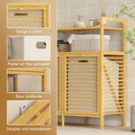 Meuble salle de bain en bambou, armoire salle de bain avec 2 paniers à linge et 2 étagères, 82x33x88cm, bois naturel