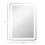 Miroir de salle de bain rectangulaire LED fonction anti-buée luminosité réglable fonction mémoire 70 x 50 cm argent