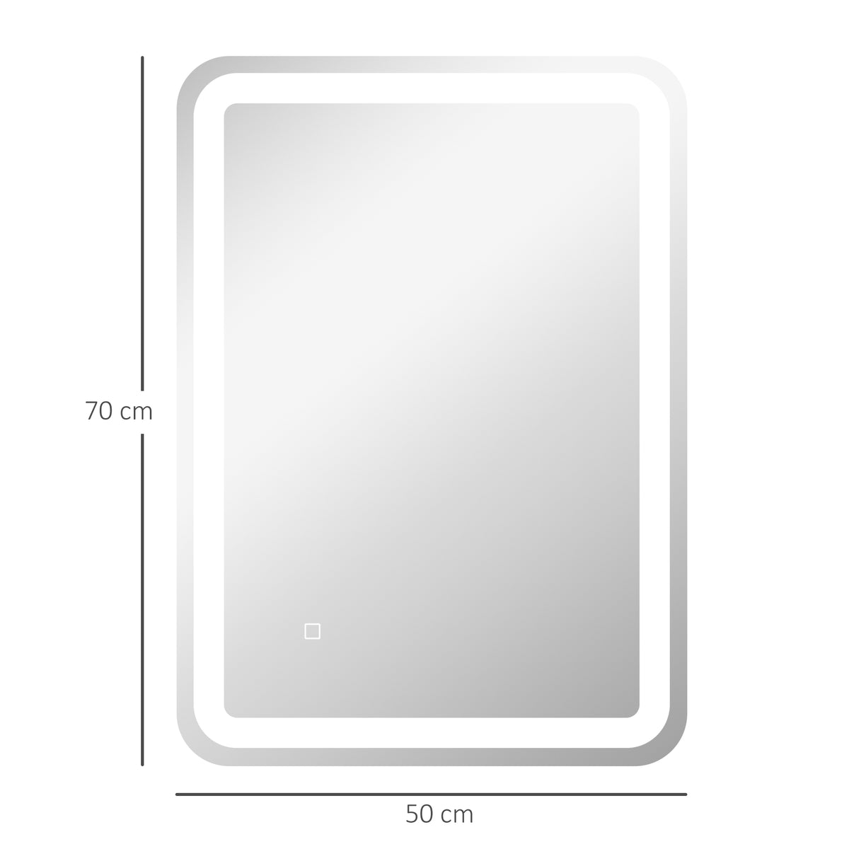 Miroir de salle de bain rectangulaire LED fonction anti-buée luminosité réglable fonction mémoire 70 x 50 cm argent