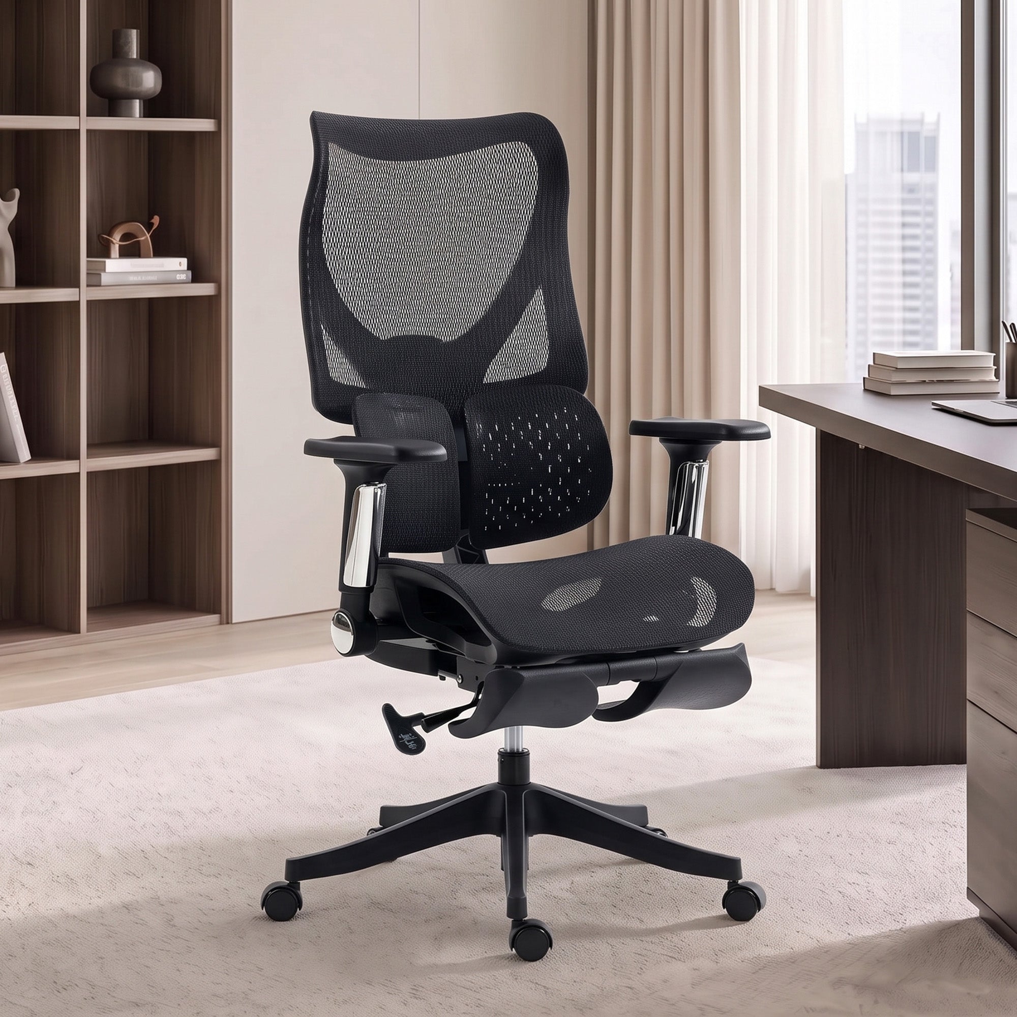 Ergonomic Office Chair, Reclining Mesh Desk Chair, Lumbar Support, 4D Armrests, Black