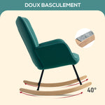 Fauteuil à bascule rocking chair revêtement en velous structure en acier 71 x 98 x 101 cm Vert