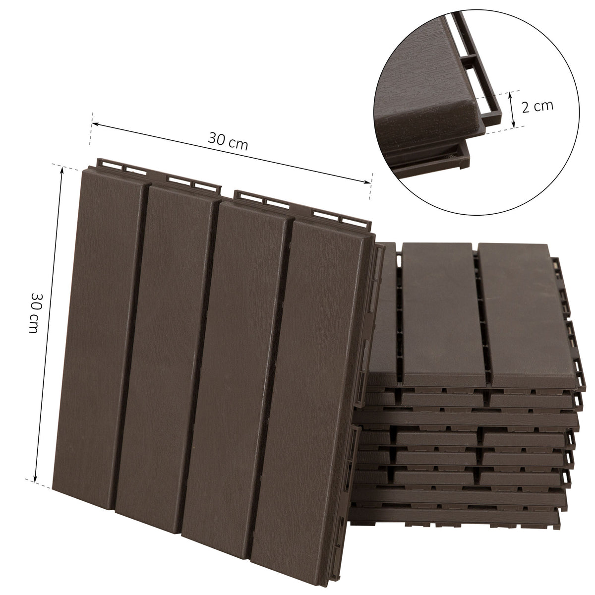 Caillebotis - Dalles terrasse - Lot de 9 - emboîtables, Installation très Simple - Petits Carreaux Composite Plastique Imitation Bois Chocolat