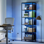 Bibliothèque étagère de rangement à 5 niveaux avec éclairage LED 7 couleurs, structure en acier, 60 x 30 x 179 cm, noir