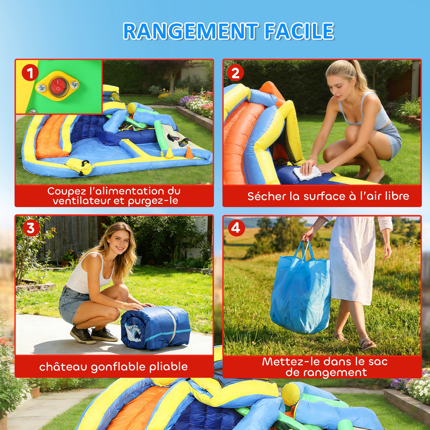 Château gonflable avec souffleur 8 en 1, parc aquatique, toboggan, trampoline, piscine à balles, oxford, multicolore