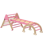 Triangle d'escalade enfants 8 en 1 avec rampe double face, arc d'escalade en bois avec toboggan & échelle, rose