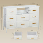Commode 8 tiroirs en tissu bouclette, meuble de rangement avec 2 prises de courant, structure en acier 110x30x76cm crème