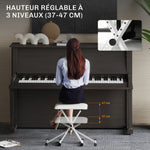 Tabouret piano pliable, banc piano réglable en hauteur, siège rembourré en PU, 39 x 29 x 37-47 cm, blanc