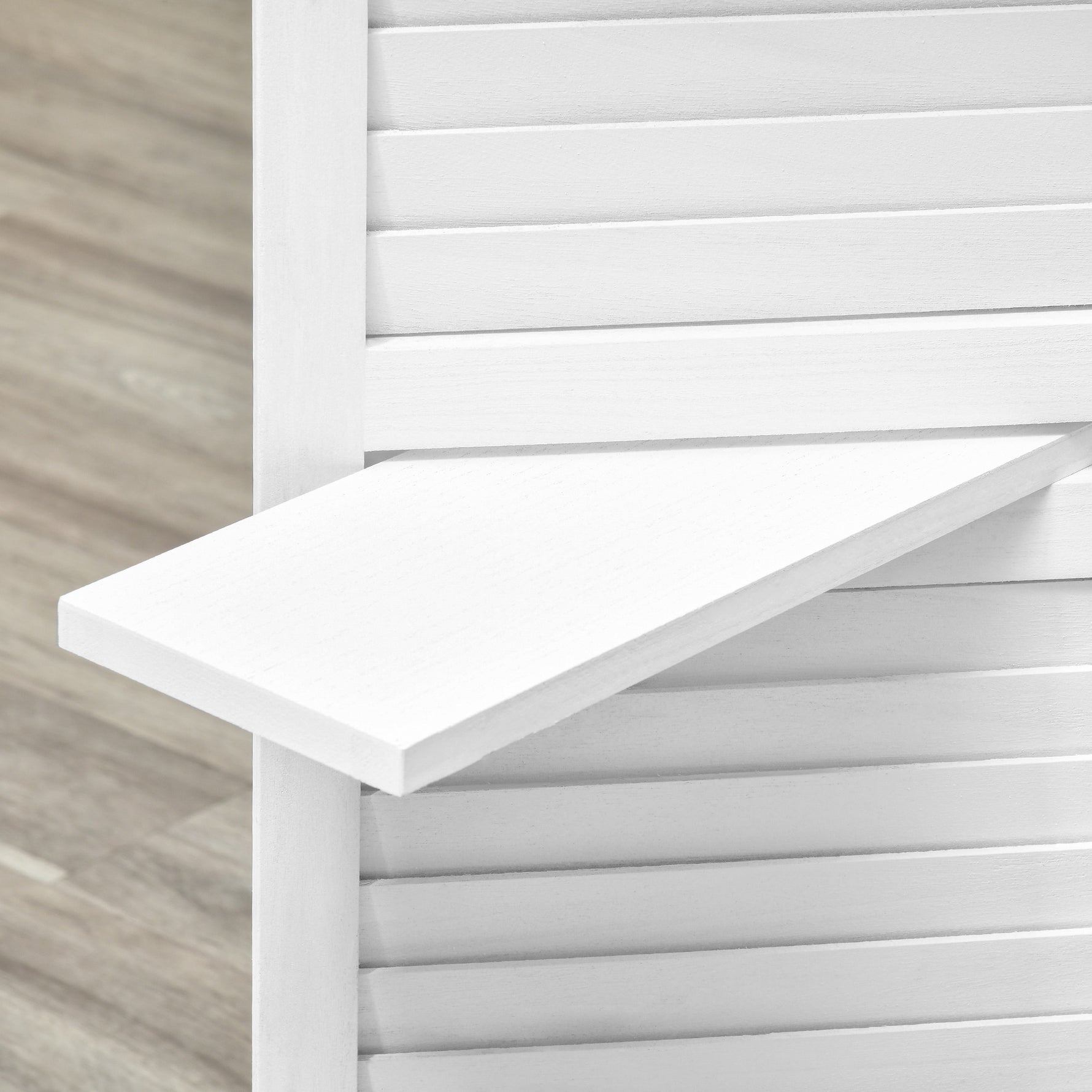 Paravent Intérieur en Bois 4 Panneaux 160 x 170 cm, Séparateur de Pièce Pliable avec 3 Étagères, Cloison de Séparation pour Salon, Chambre à Coucher, Maison, Blanc