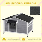 Niche chien style cottage - 2 fenêtres, porte, toit ouvrant bitumé - dim. 109 x 79 x 72 cm - bois sapin gris