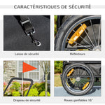 Remorque vélo jogger 2 en 1 pour animaux de compagnie drapeau roue avant pivotante réflecteurs noir