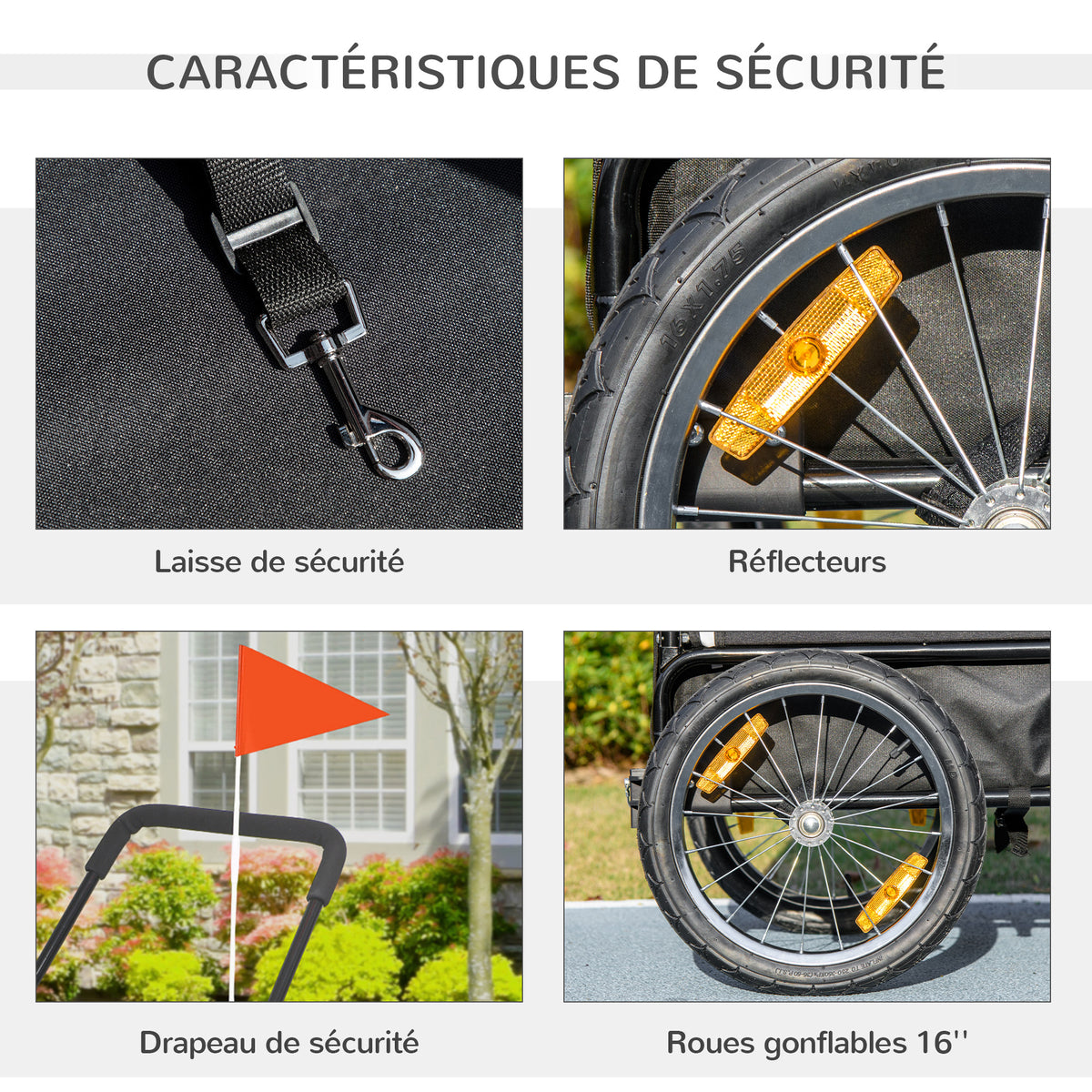 Remorque vélo jogger 2 en 1 pour animaux de compagnie drapeau roue avant pivotante réflecteurs noir