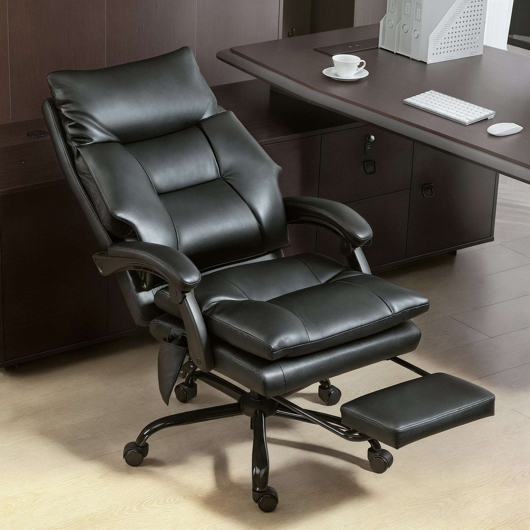 Chaise bureau ergonomique fauteuil de bureau en PU soutien lombaire gonflable dossier inclinable hauteur réglable noir