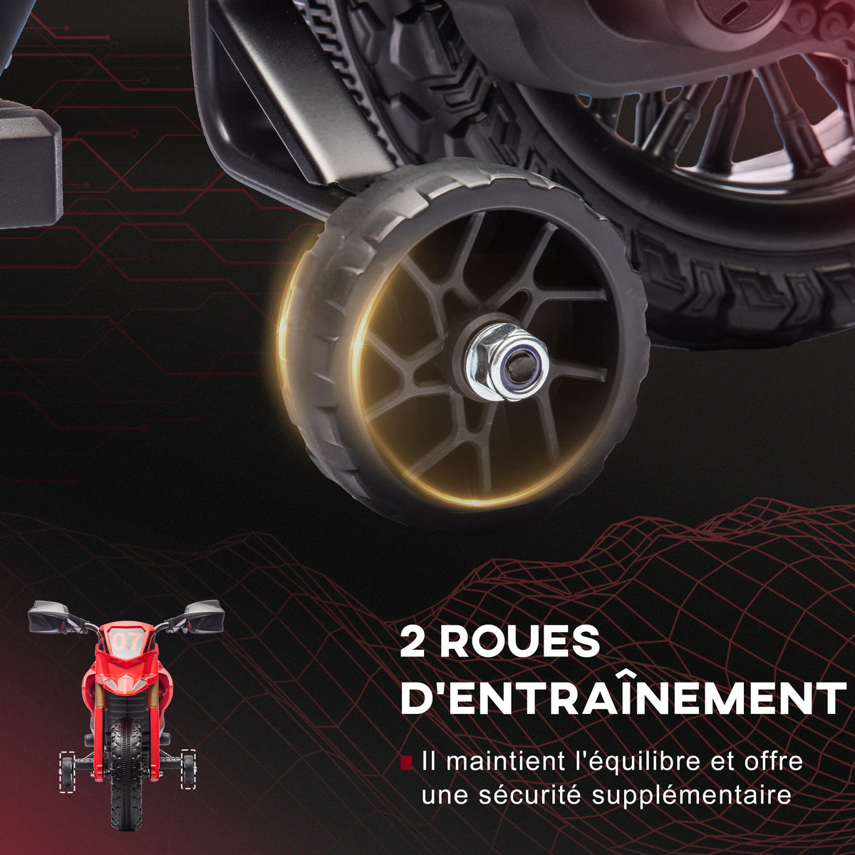 Elektro-Motocross für Kinder 3-8 Jahre, 6V-Akku, 2 Motoren, Hupe und Stützräder, 30 kg Tragkraft, rot